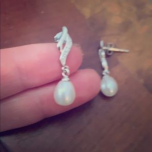 Freshwater pearl earrings in sterling silver.